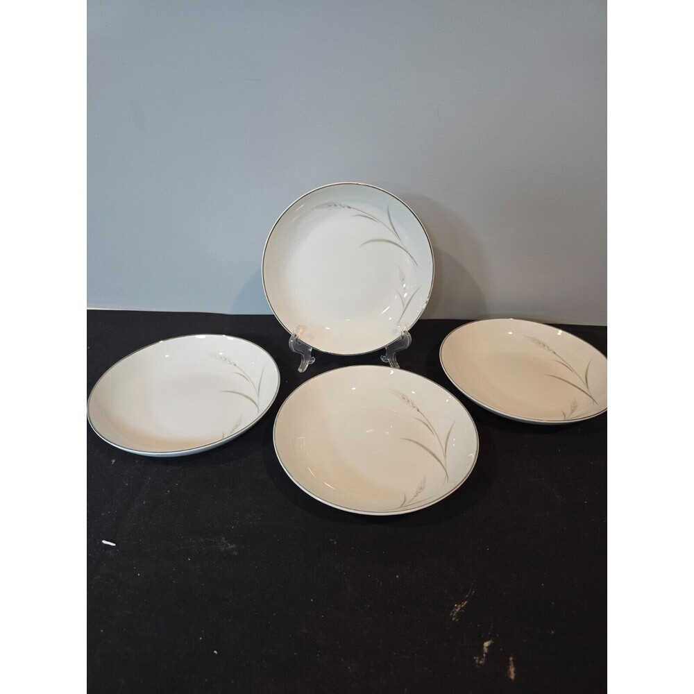 Set of 4  Mikasa Aries 8262 7 3/4" Coup Soup Bowl - Wheat W/Green & Gray Stalk